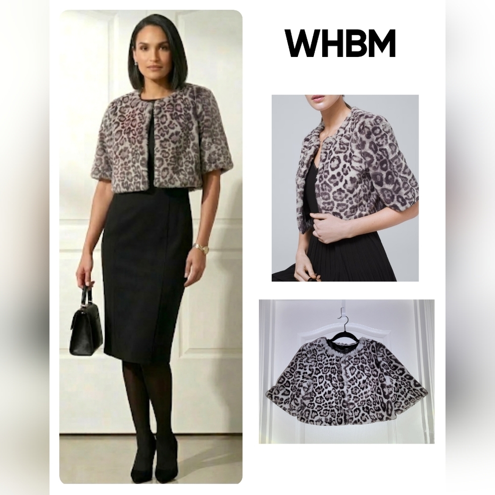 NWT WHBM Gorgeous Faux Fur Snow Leopard Print Bolero, S